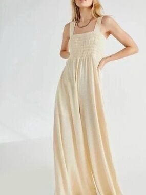 Bohme Women’s Cream Wide-Leg Jumpsuit — Smocked Bodice xs